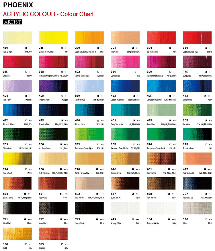 PHOENIX Artist Quality Acrylic Color Paint Set of 10 Tubes x 22 ml